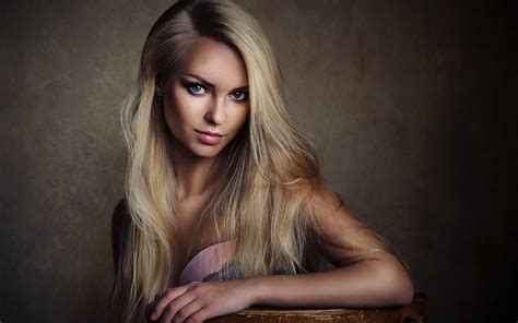 1680x1050 Women Long Hair Blonde Blue Eyes Looking At Viewer Model Sean Archer Simple Background