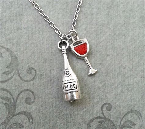 Wine Necklace Small Wine Jewelry Wine Glass Charm Necklace Wine Bottle