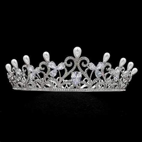 Big Size Flower Royal Pearl Tiara Crown For Wedding Pageant Genuine