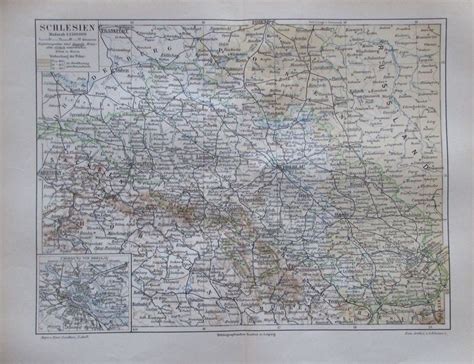 1897 Schlesien Original Historische Landkarte Karte Antique Map
