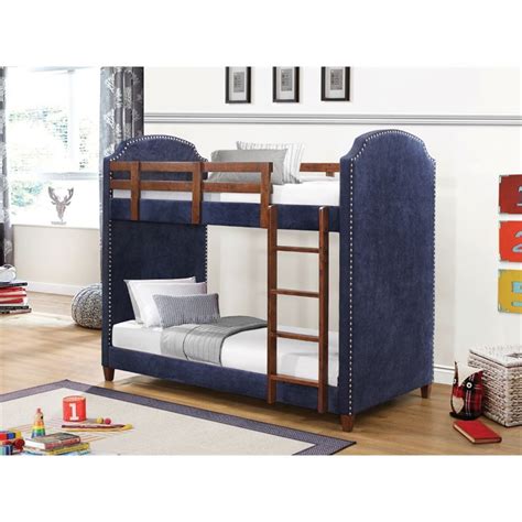 Coaster Upholstered Twin Over Twin Bunk Bed In Dark Blue 460380