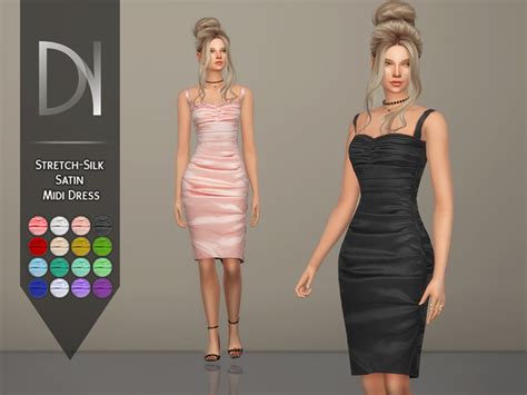 Stretch Silk Satin Midi Dress By Darknightt At Tsr Sims 4 Updates