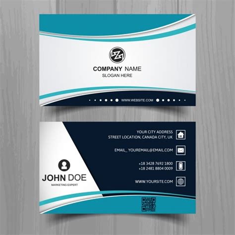 Free Vector Modern Business Card With Turquoise Wavy Shapes