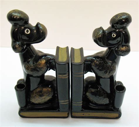 Vintage Ceramic Poodle Dog Bookends With Pen Holders 1950s Made In From