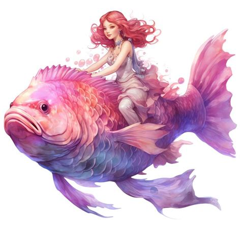 Premium Ai Image Beautiful Pink Mermaid Riding On The Back Of A Giant