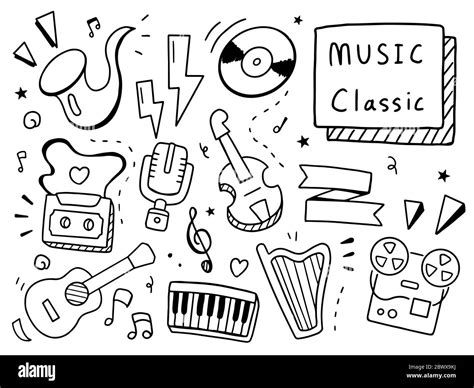 Classsic Music Doodle Illustration Doodle Design Concept Stock Vector