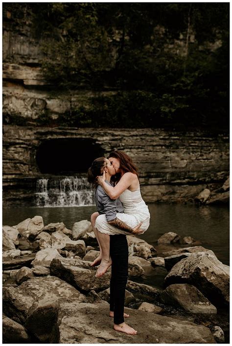 Kissing On Cliffs And Waterfall Frolics In This Epic Engagement Shoot Lesbian Engagement Photos