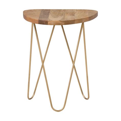 Brooklyn Max Cosner Natural Wood Accent Side Table With Gold Hairpin