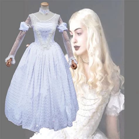Halloween Cosplay Costume Alice In Wonderland White Queen Dress Gown