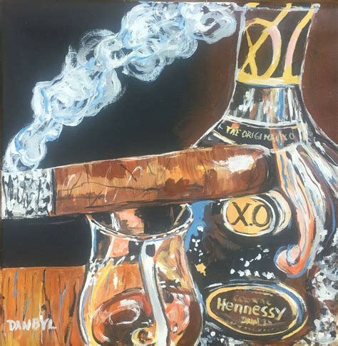 Original Cigar Smoke Babe Cognac Art Painting Dan Byl Contemporary