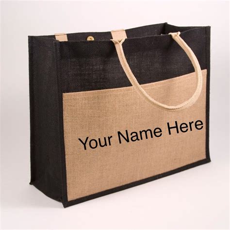 Black Jute Tote Bag With Personalized Embroidery