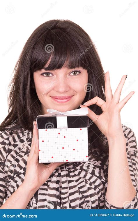 Beautiful Young Happy Girl Holding Present Wrapped Stock Image Image