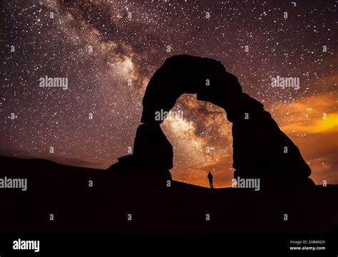 Delicate Arch At Night With The Milky Way In The Sky Above Arches