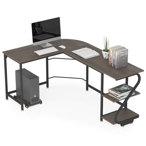 Elephance Reversible L Shaped Computer Desk With Bookshelves Large Pc
