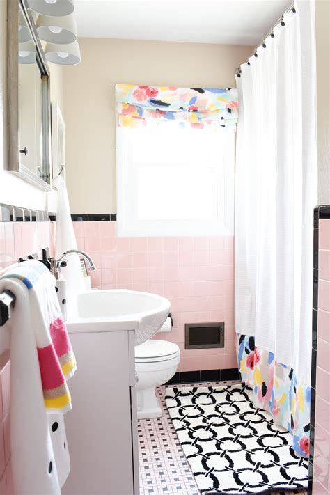 Pink And Black Vintage Tiled Bathroom Makeover On A Budget