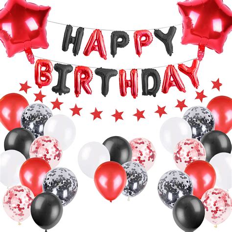 Black And Red Birthday Party Decorations Happy Birthday Balloons Star Banner Foil Balloons