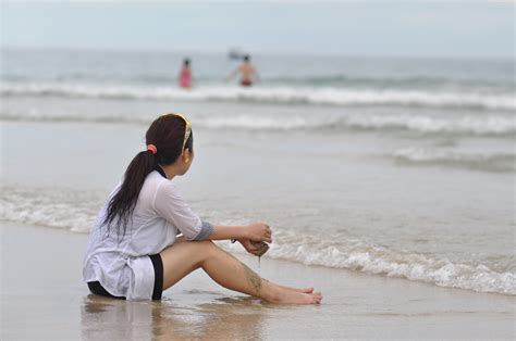 Free Images Sea Water Nature Outdoor Sand Ocean Person People Sky Girl Field Cloudy