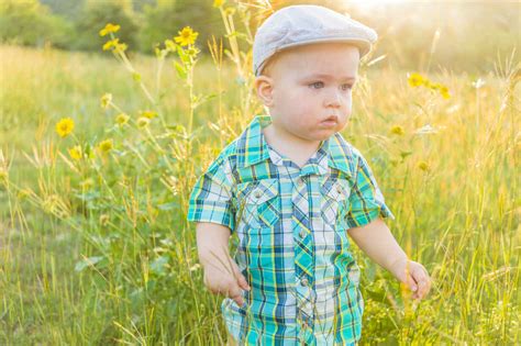 Usa Texas Baby Boy Standing In Field Stock Photo