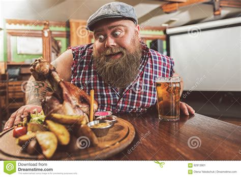 Surprised Obese Guy Gazing At Unhealthy Food Stock Image Image Of