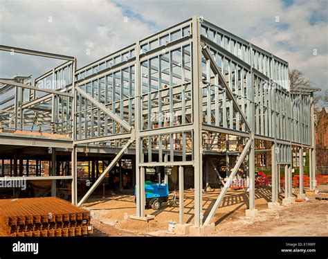 Steel Framed Building At A Construction Site Ready For Cladding With