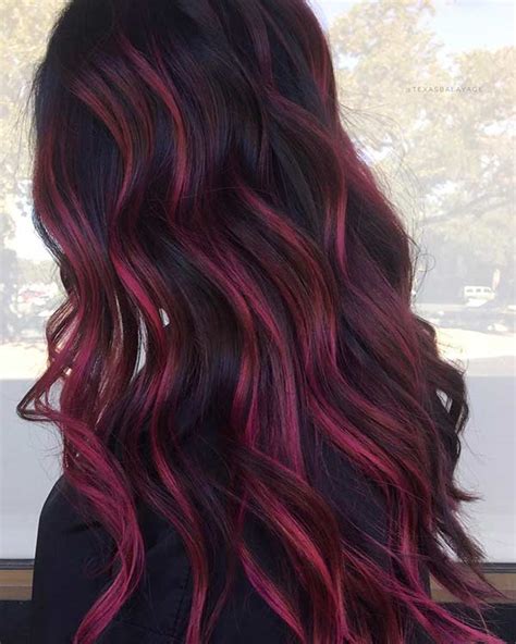 black hair with dark red highlights