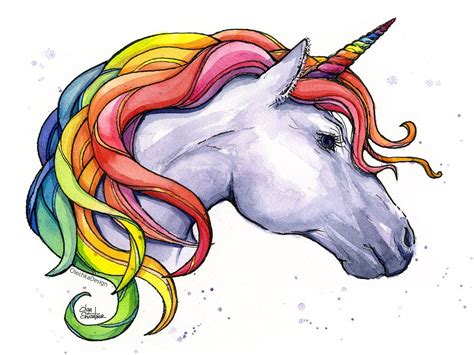 Rainbow Unicorn Watercolor Art Print Colorful Unicorn Print Etsy