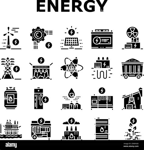 Energy Electricity And Fuel Power Icons Set Vector Stock Vector Image