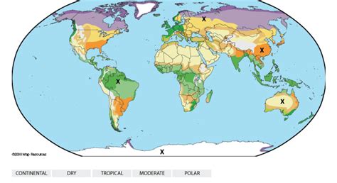 On The Map Find The X That Shows Where The Climate Regions Are Located