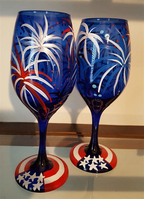 Fourth Of July Hand Painted Wine Glasses Painted Wine Glass Painting