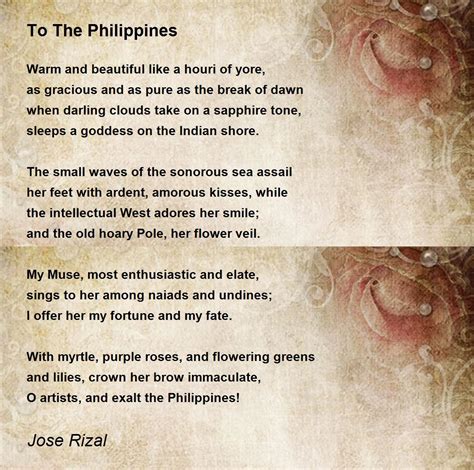 To The Philippines Poem By Jose Rizal Poem Hunter
