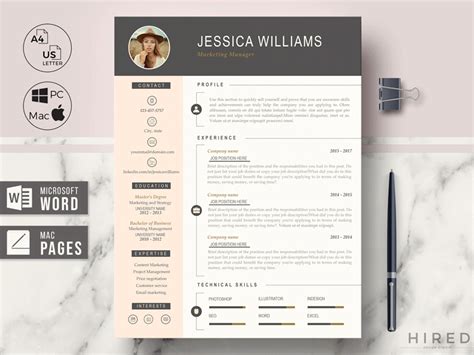 Professional Cv Template For Ms Word And Pages Jessica Williams By