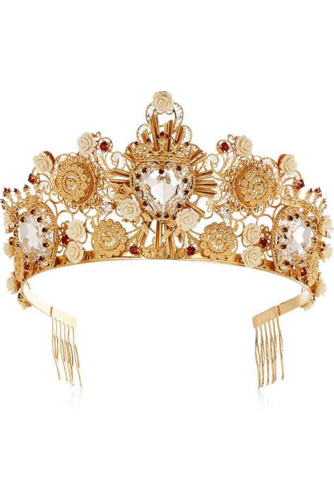 Dolce And Gabbana Gold Tone Swarovski Crystal Crown Dolce Gabbana