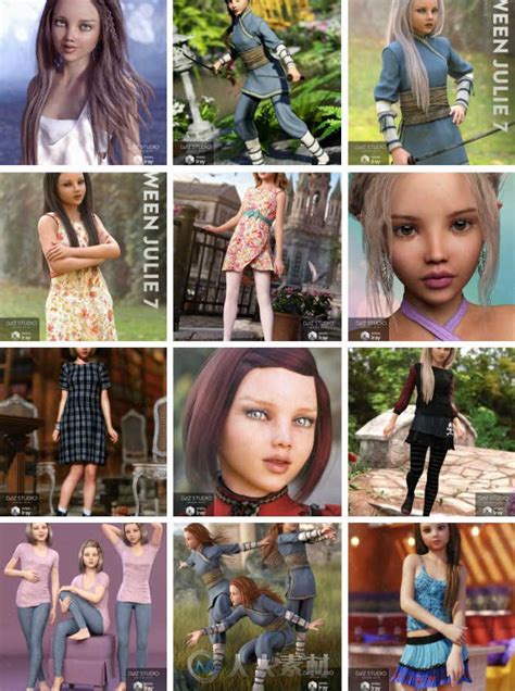 独立角色 Daz3d超精细年轻女孩青春美少女3d模型合辑 Daz3d Tween Julie 7 Pro Bundle 天天素材网