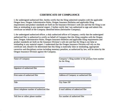 Certificate Of Conformity Template