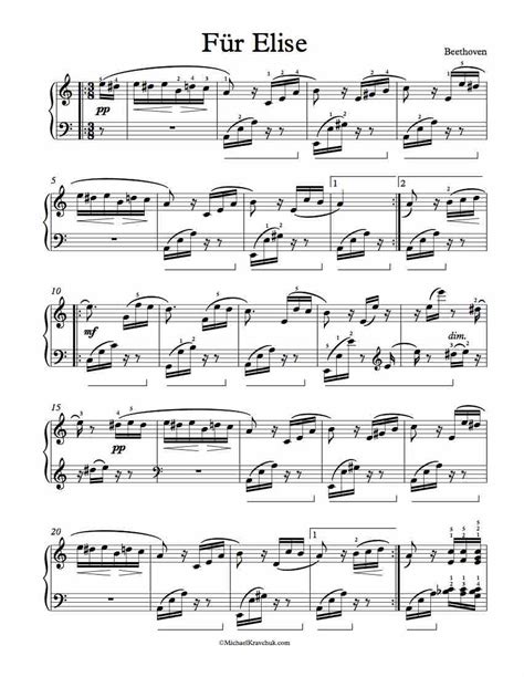 Für Elise In Different Keys Free Piano Sheet Music Michael Kravchuk