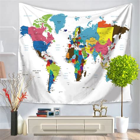 Buy Polyester Wall Hanging World Map Tapestry Colorful