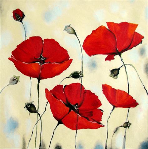 Original Painting Red Poppies Abstract Oil Flowers Palette Knife