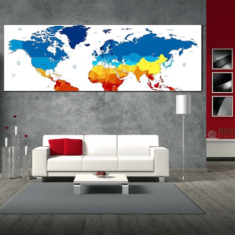 World Map Canvas Wall Art, Detailed World Map Canvas Artwork, Colorful Map of Continents 1 Piece ...
