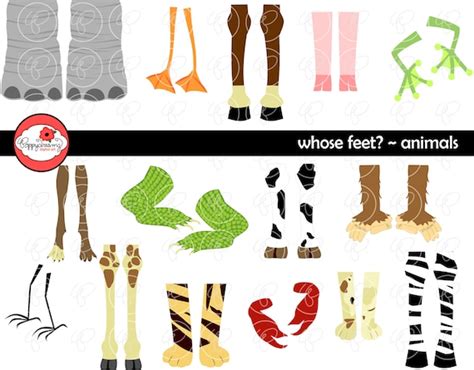 Whose Feet Animal Digital Clipart Pack 300 Dpi Elephant Etsy