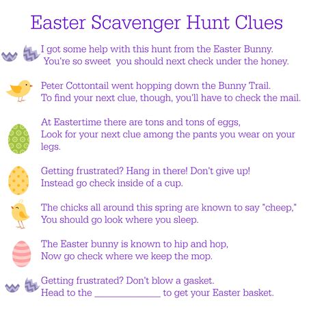 Free rhyming scavenger hunt clues and answers © katrena scavengers hunts are always a hit at my house. Printable Easter scavenger hunt clues | Between Us Parents