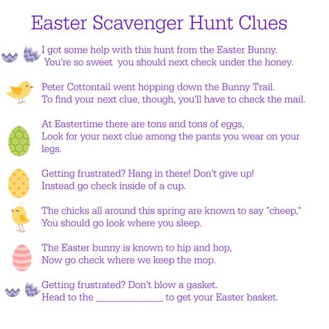 Easter egg hunts are like pasta dinners: Printable Easter scavenger hunt clues | Between Us Parents