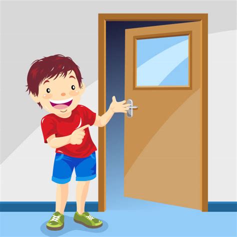 Boy Open Door Illustrations Royaltyfree Vector Graphics