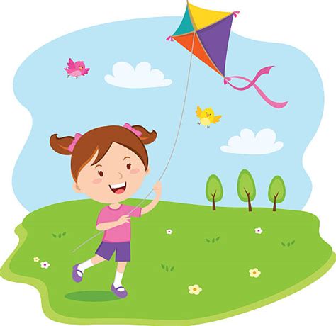 Royalty Free Girl Flying Kite Clip Art Vector Images And Illustrations