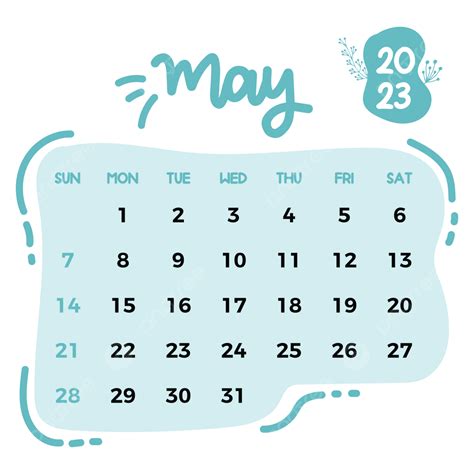 May 2023 Calendar Vector Illustration May 2023 May Monthly Calendar