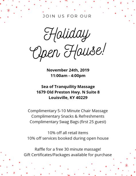 holiday open house sea of tranquility massage