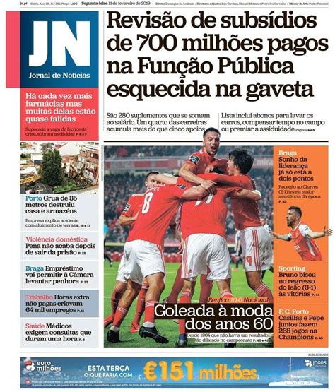 Capa Jornal De Notícias 11 Fevereiro 2019 Capasjornaispt