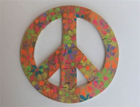 Hand Painted Peace Sign Wood Puzzle Childrens Spring Puzzle