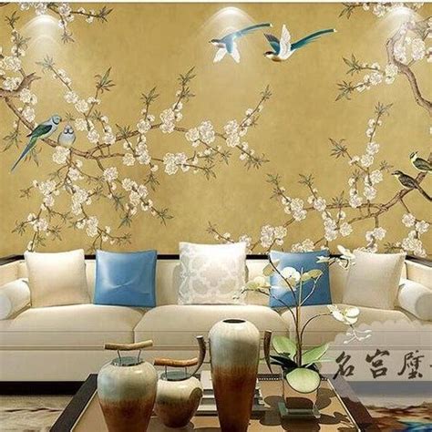 Chinoiserie Brushwork Hand Painted Hanging Magnolia Wallpaper Etsy