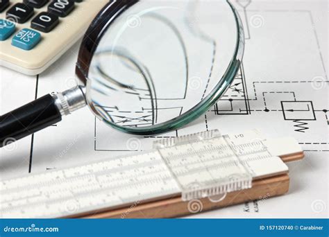 Engineering Tools On Technical Drawing Stock Photo Image Of Industry
