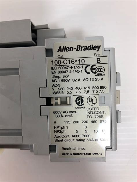 Allen Bradley 100 C1610 Ser B Contactor With 100 Fsv136 Ser A Contact